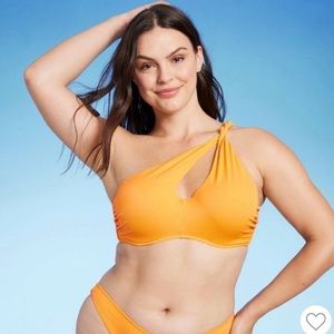 Shade & Shore Mustard Yellow Lightly Lined One Shoulder Cut Out Bikini T…